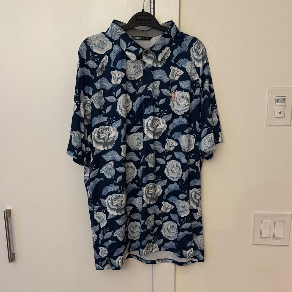 UNRL barstool golf Floral Print Men's polo - Blue and White